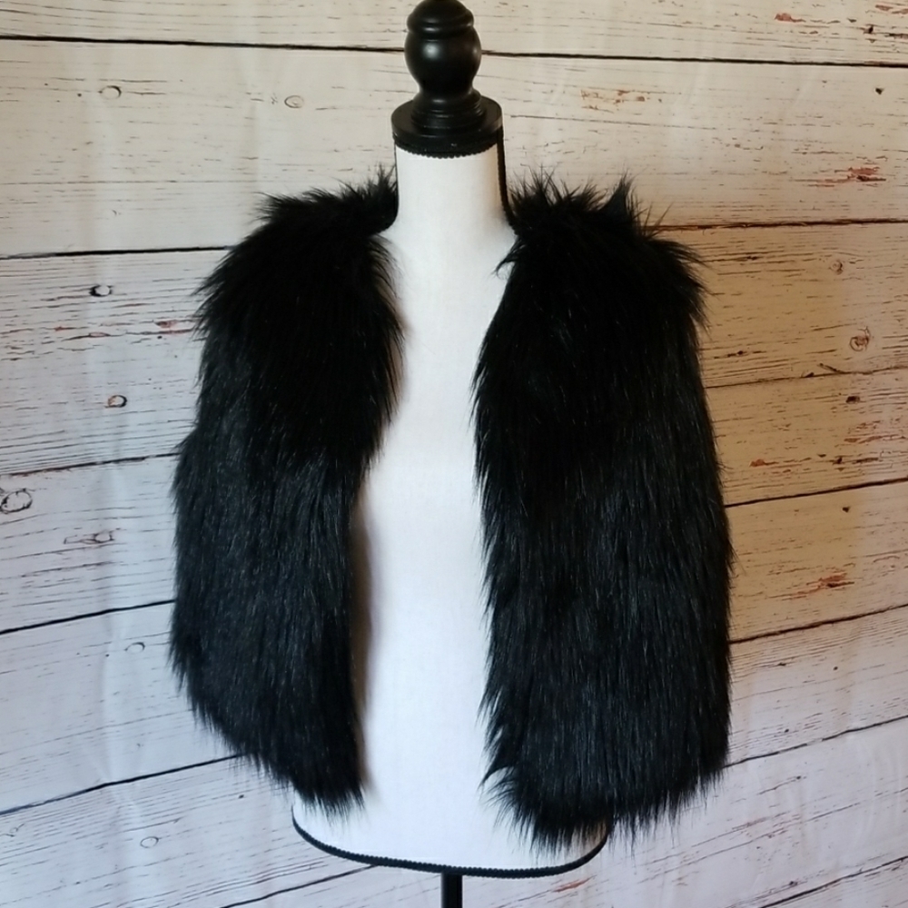 KITSON // fierce black faux fur vest nwot